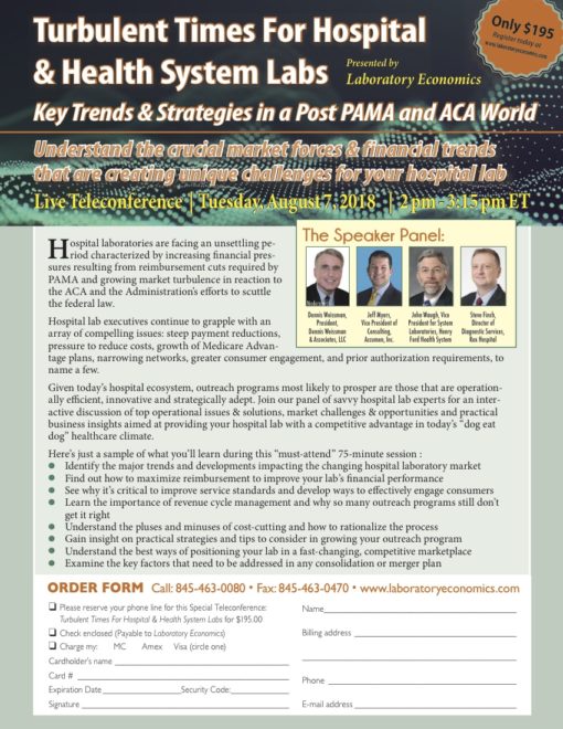 TELECONFERENCE: Turbulent Times For Hospital & Health System Labs-Key Trends & Strategies in a Post PAMA and ACA World